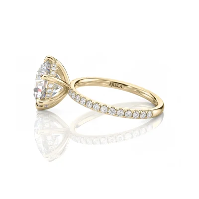 Inel de Logodnǎ – Moissanite Rotund 6 Prongs Pave