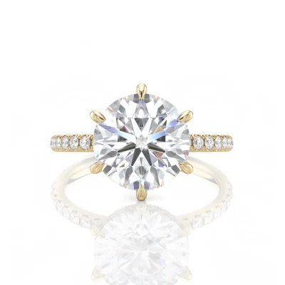 Inel de Logodnǎ – Moissanite Rotund 6 Prongs Pave