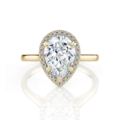 Inel de Logodnǎ – Moissanite Pear Halo
